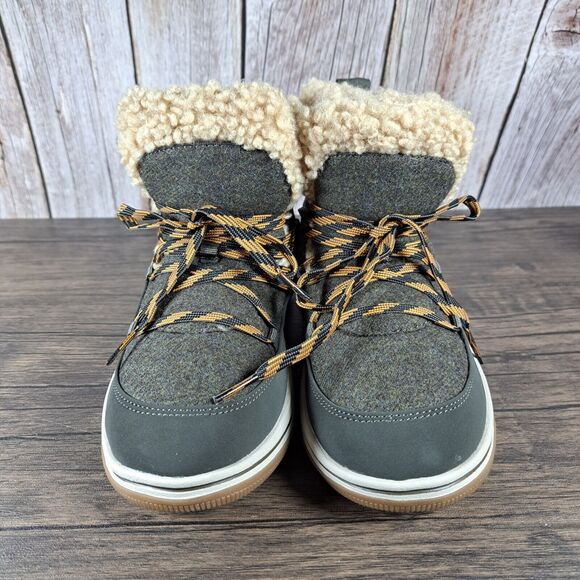 Clarks Breeze Glacier Faux Shearling Ankle Boots Women's Sz 5.5 M Dark Olive - Picture 2 of 9